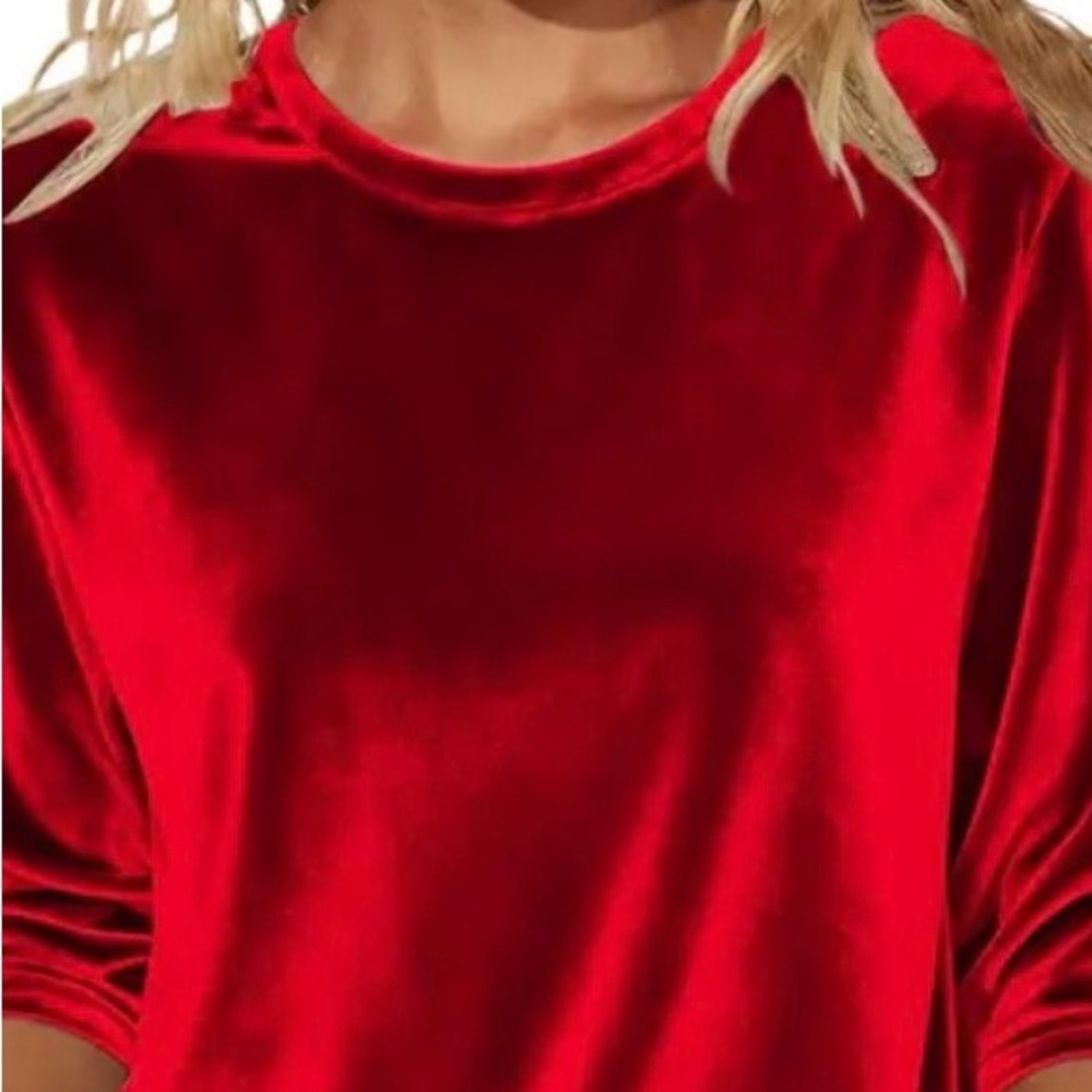 NWT Astrid Cherry Red Velvet Long Sleeve Top XL - Picture 4 of 7